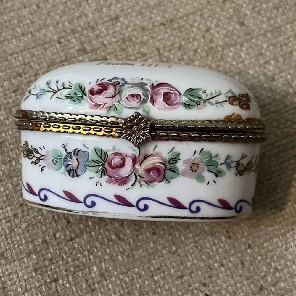 Vintage Imperial Porcelain Bible Verse Hinged Trinket Box  Psalm 111:2 Mini Size